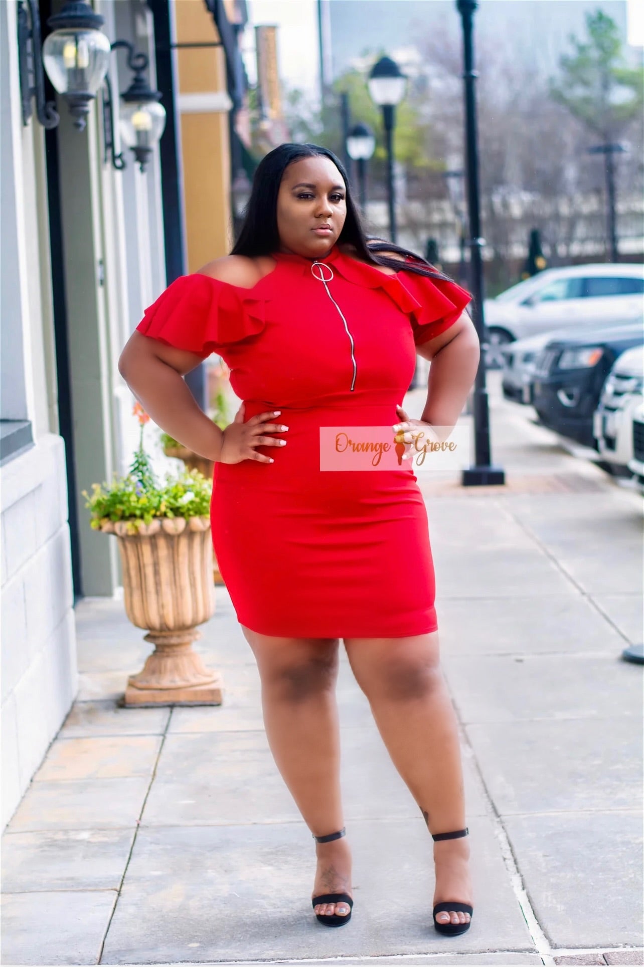 Red Hot Cold Shoulder Dress