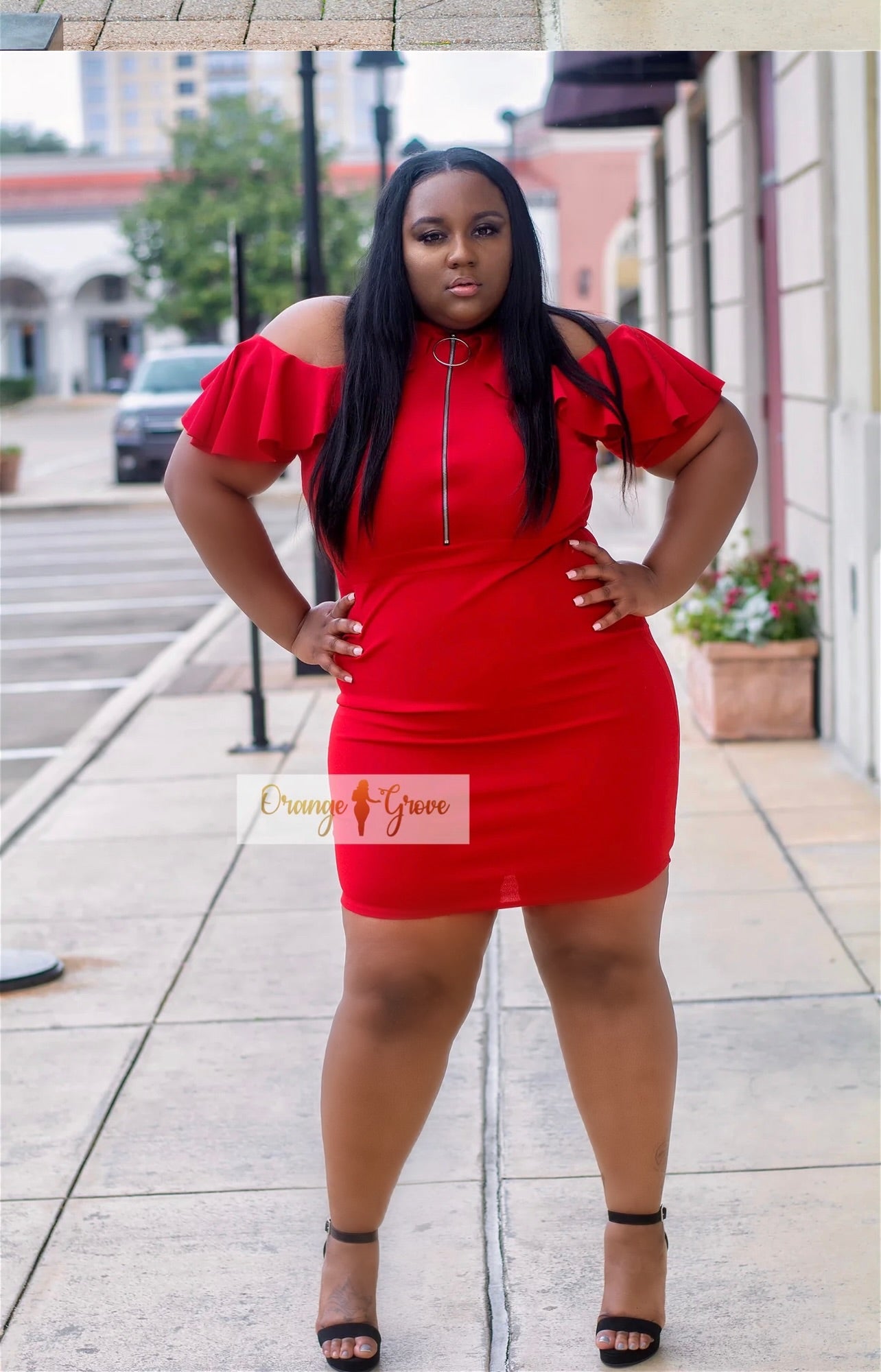 Red Hot Cold Shoulder Dress