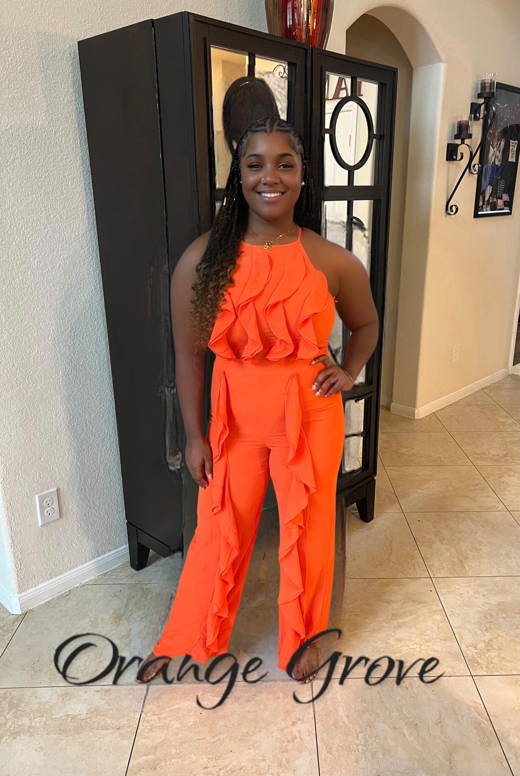 Orange Ruffle Jumpsuit