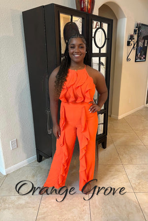 Orange Ruffle Jumpsuit