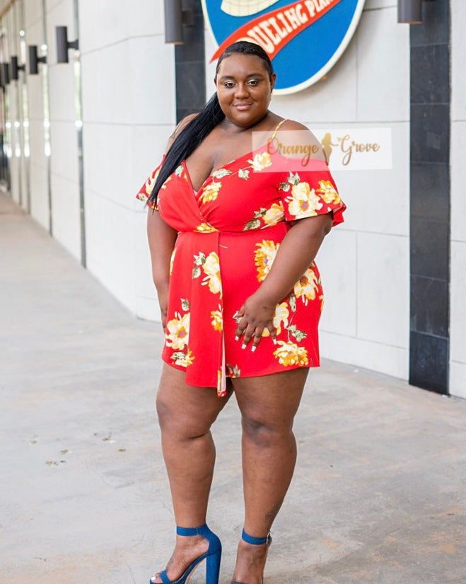 Red Floral Off Shoulder Romper