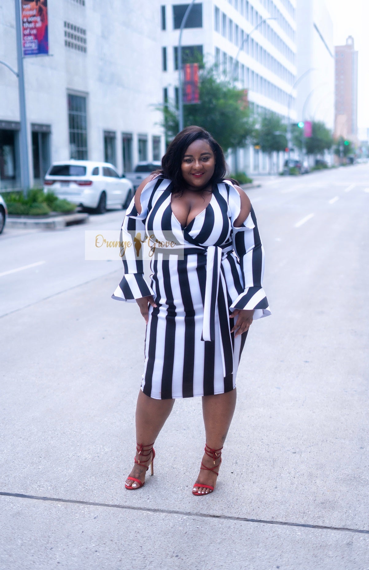 Dress - Sassy Cold Shoulder Stripes