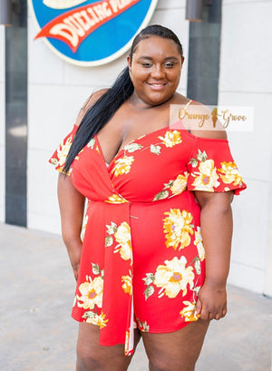 Red Floral Off Shoulder Romper