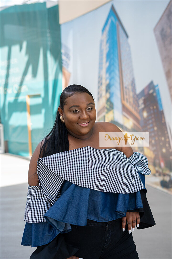 Off Shoulder Ruffle Top (Denim Look)