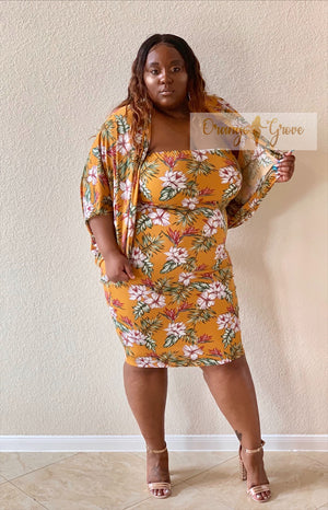 Mustard Flower Tube Dress with Cover