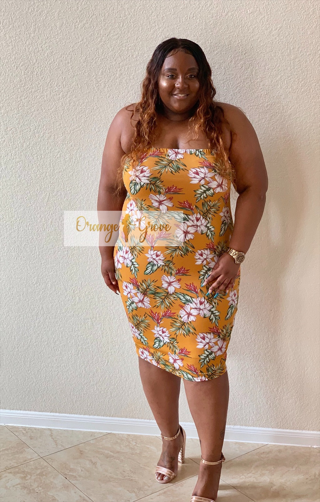 Mustard Flower Tube Dress with Cover