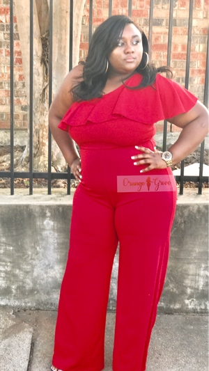 Red Hot One Shoulder Jumpsuit