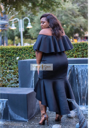 Off Shoulder Ruffle Tube Dress - Black