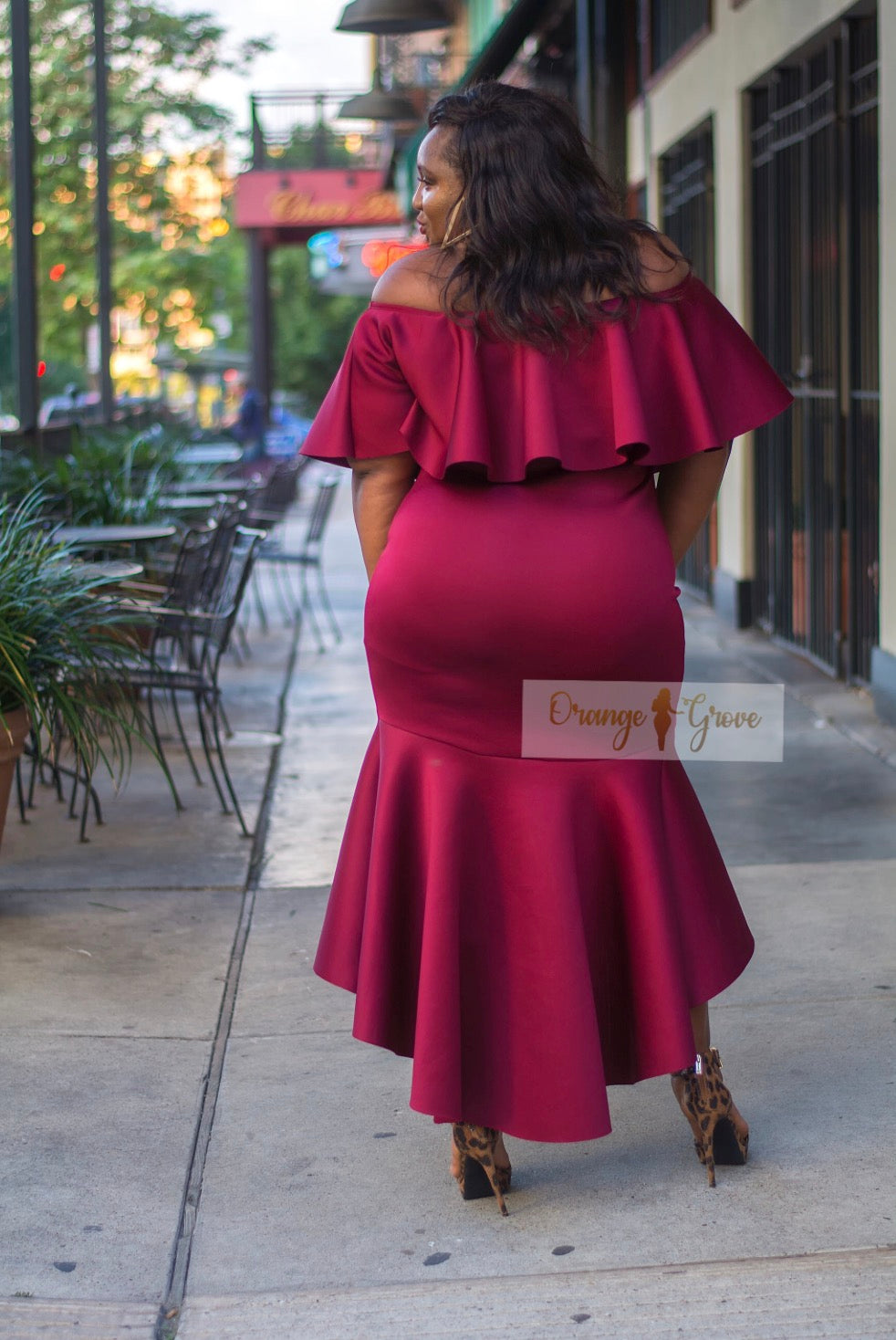 Off Shoulder Ruffle Tube Dress - Burgandy