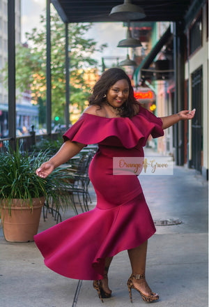 Off Shoulder Ruffle Tube Dress - Burgandy