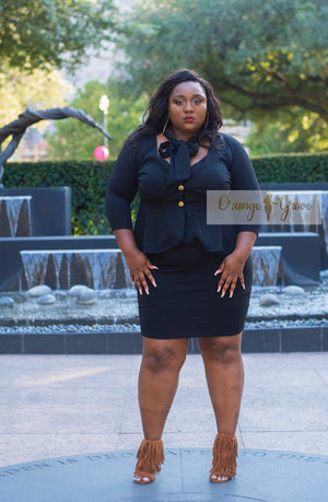 Flirty Black Bow Tie Peplum