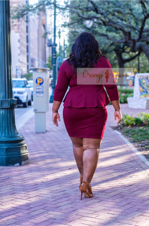 Flirty Burgandy Bow Tie Peplum