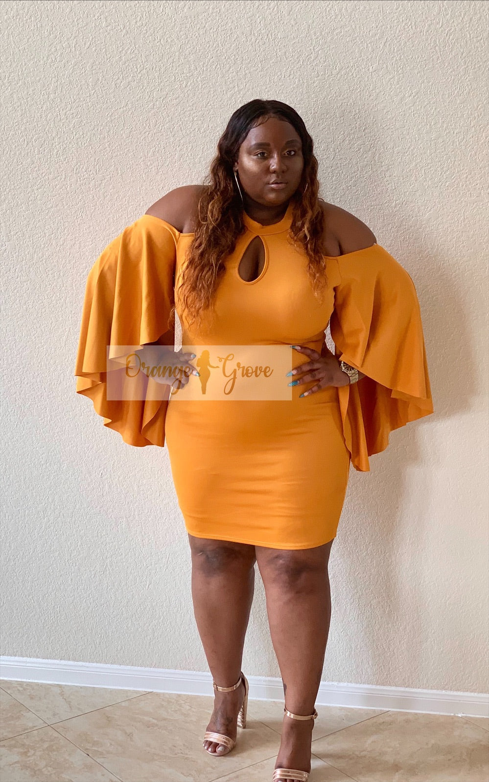 Cold Shoulder- Mustard Dress